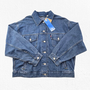 Levi’s Trucker Denim Jacket Blue Cotton Hemp Blend Button Front Size Large NWT